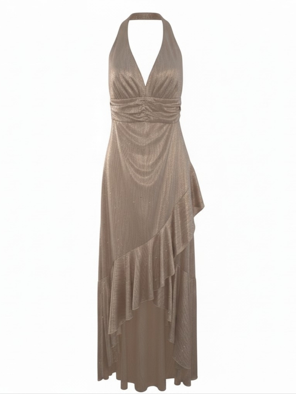 Taboo One-Shoulder Halter Ruffle Gown in Gold - Picture 6 of 6